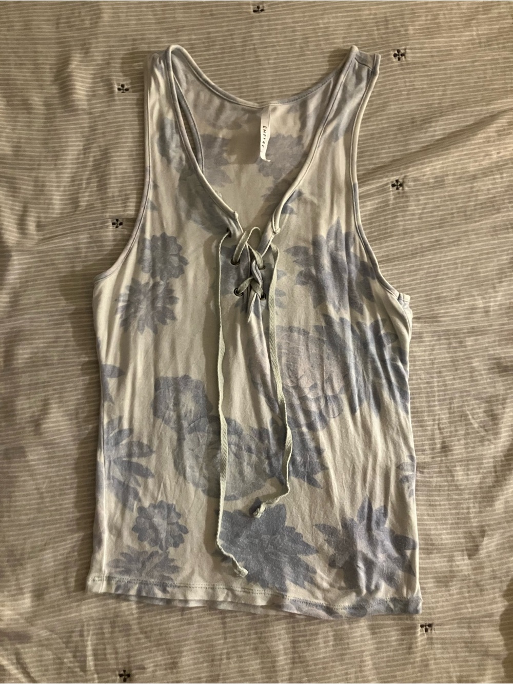 Empyre Pale Blue Floral Lace-Up Tank Top